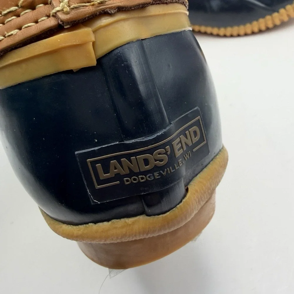 Land's End Women's Sz 8 Leather and Blue Rubber Duck Boots 502426‎